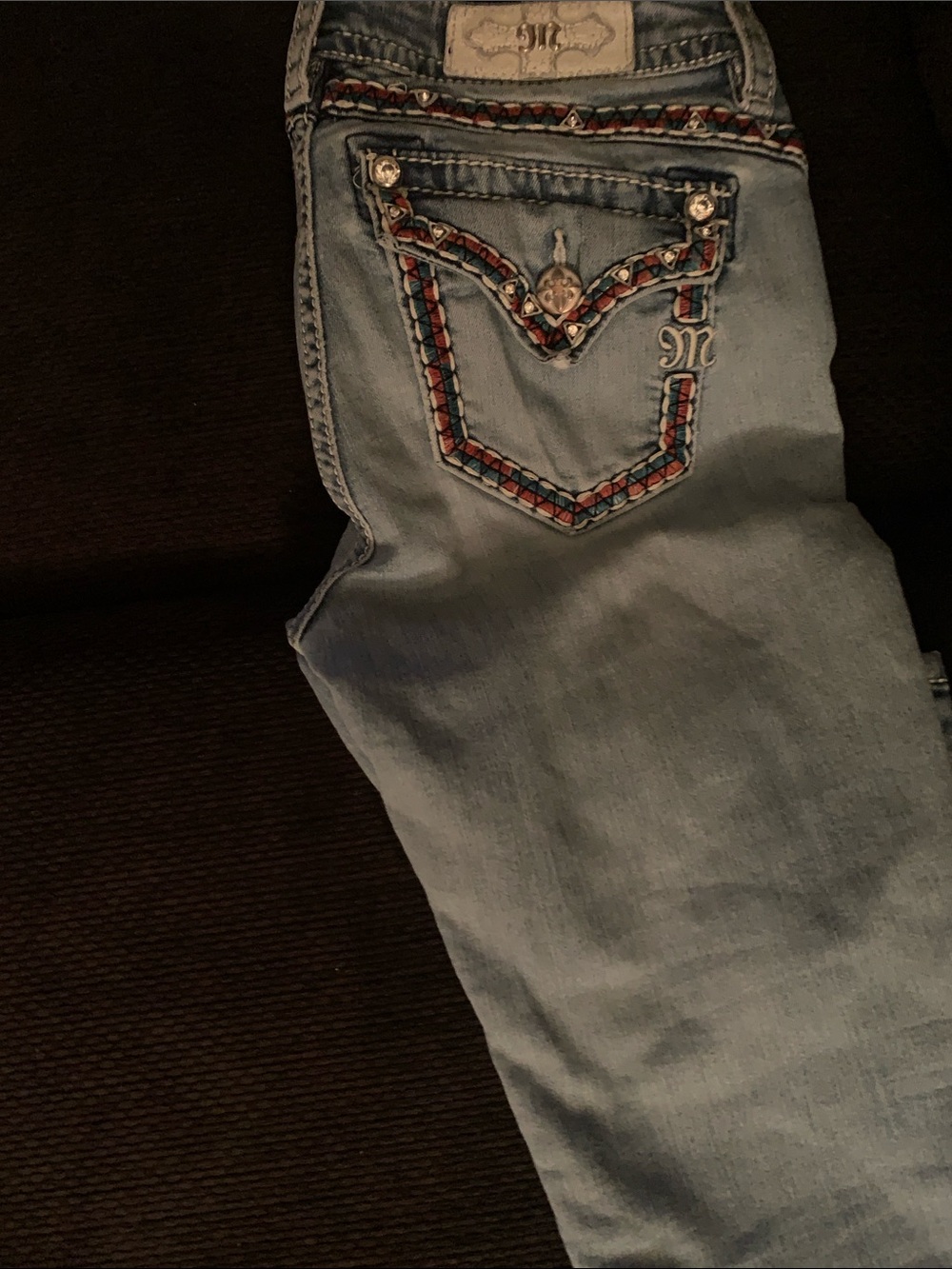 Miss Me Light Blue Skinny Jeans with Embroidered Back Pocket